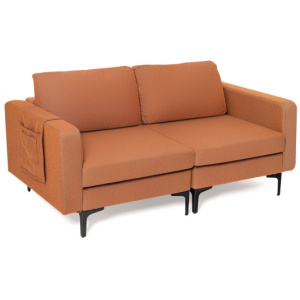 Modern Loveseat Sofa Couch with Side Storage Pocket and Sponged Padded Seat Cushions-Orange