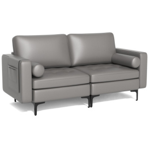 Modern Loveseat Sofa with 2 Bolsters and Side Storage Pocket-Light Gray