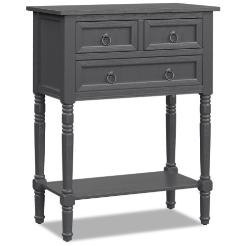 Narrow Console Table with 3 Storage Drawers and Open Bottom Shelf-Gray