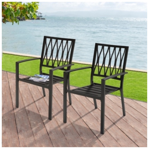 Nuu Garden Wrought Iron Patio Dining Chair (Set of 2), Black