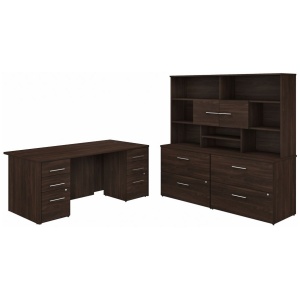 Office 500 72W x 36D Executive Desk w/ Drawers, Lateral File Cabinets & Hutch