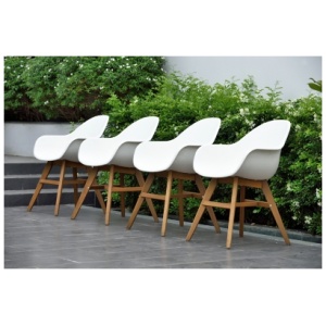 Outdoor Bucket Arm Chair Set of 4, White/Brown