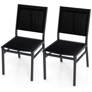 Outdoor Dining Chairs with Breathable Seat and Backrest for Backyard Porch Poolside-Set of 2