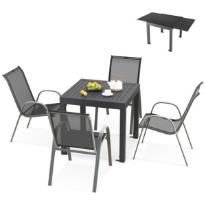 Outdoor Dining Table Set with Extendable Aluminum Table and 4 Stackable Chairs