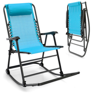 Outdoor Patio Camping Lightweight Folding Rocking Chair with Footrest -Navy