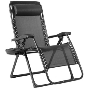 Oversize Lounge Chair with Cup Holder of Heavy Duty for outdoor-Black