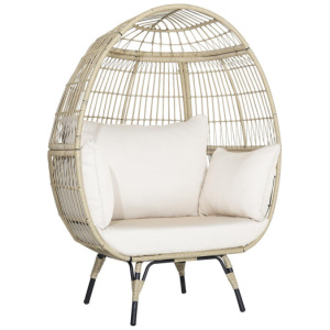 Oversized Patio Rattan Egg Lounge Chair with 4 Cushions-Light Brown