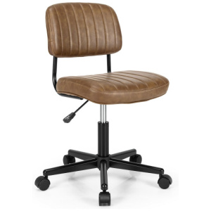 PU Leather Adjustable Office Chair Swivel Task Chair with Backrest-Brown