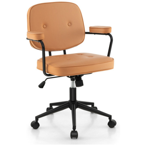 PU Leather Office Chair with Rocking Backrest and Ergonomic Armrest-Orange