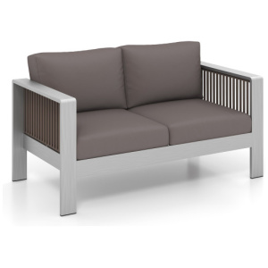 Patio Aluminum Loveseat Sofa Outdoor Furniture Set with Thick Back and Seat Cushions-Gray