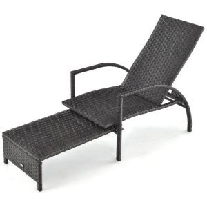 Patio Chaise Lounge Outdoor Rattan Lounge Chair with Retractable Ottoman