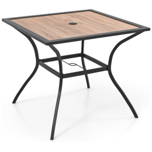 Patio Dining Table for 4 Square Bistro Table with Wooden-like Tabletop and Heavy-duty Metal Frame