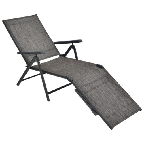 Patio Foldable Chaise Lounge Chair with Backrest and Footrest-Gray