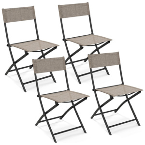 Patio Folding Chairs Set of 4 Lightweight Camping Chairs with Breathable Seat-Brown