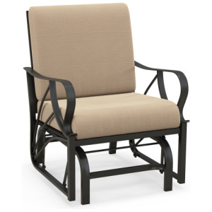 Patio Glider Rocking Chair with Thick Cushion and Curved Armrest-Tan