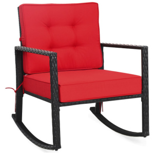 Patio Rattan Rocker Outdoor Glider Rocking Chair Cushion Lawn-Red