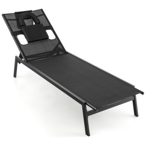 Patio Sunbathing Lounge Chair 5-Position Adjustable Tanning Chair-Black