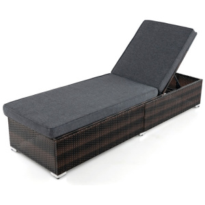 Patio Wicker Lounge Chair with 4-level Backrest and Long Seat Cushion-Brown