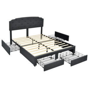 Platform Bed Frame with 4 Storage Drawers and Adjustable Headboard-Queen Size