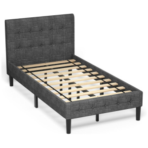 Platform Bed with Button Tufted Headboard-Gray