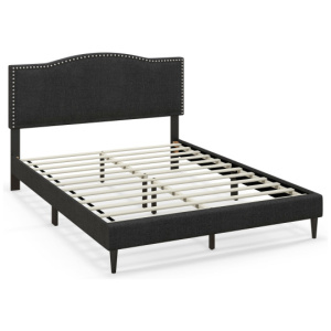 Queen Size Upholstered Bed Frame with Nailhead Trim Headboard-Queen Size