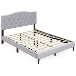 Queen Size Upholstered Platform Bed with Button Tufted Headboard-Queen Size