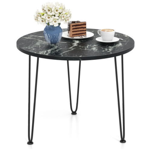 Round Coffee Table with Thickened Tabletop and Metal Tripod Legs-Black