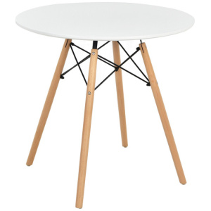 Round Modern Dining Table with Solid Wooden Leg-White