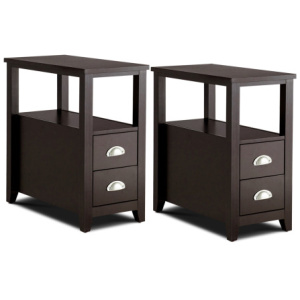 Set of 2 End Table Wooden with 2 Drawer & Shelf Bedside Table-Dark Brown