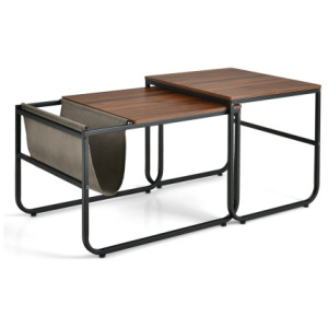 Set of 2 Nesting Coffee Tables with Side Pocket for Living Room Bedroom-Rustic Brown