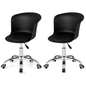 Set of 2 Office Desk Chair with Ergonomic Backrest and Soft Padded PU Leather Seat-Black