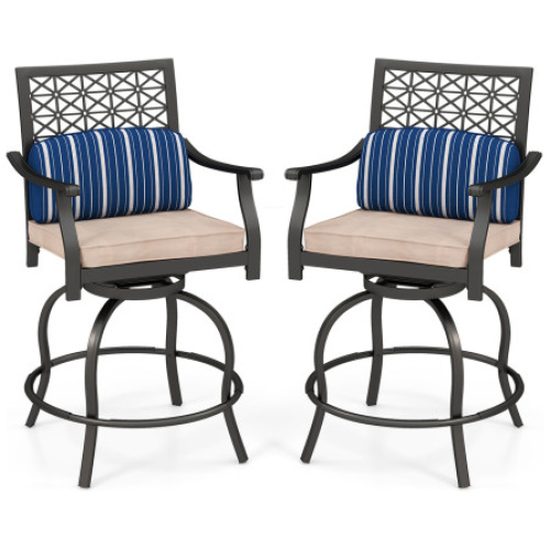 Set of 2 Outdoor Bar Height Chair with Soft Cushions