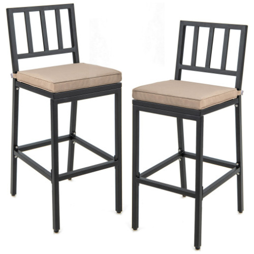 Set of 2 Patio Bar Chairs with Detachable Cushion and Footrest-Vertical Stripes