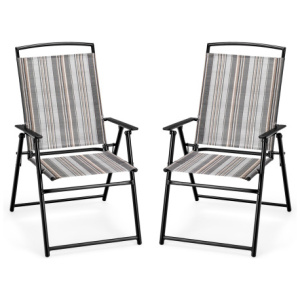 Set of 2 Patio Folding Sling Chairs Space-saving Dining Chair-Gray