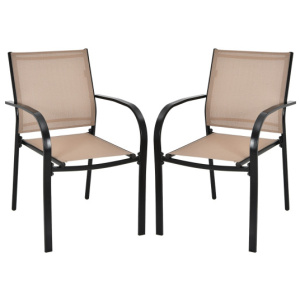 Set of 2 Patio Stackable Dining Chairs with Armrests Garden Deck-Brown