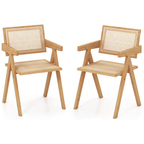 Set of 2 Rattan Accent Chairs with Natural Bamboo Frame-Natural