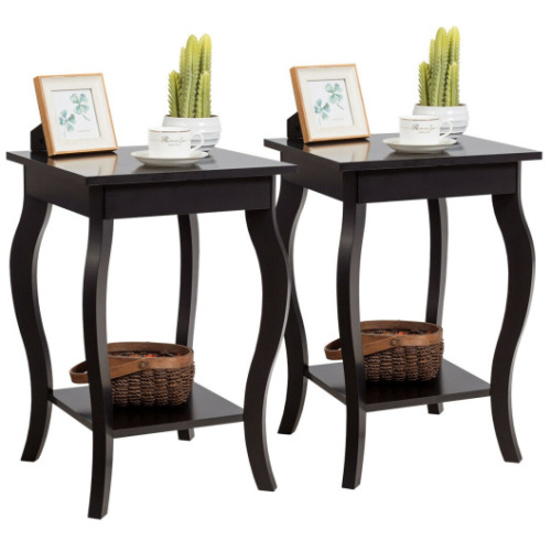 Set of 2 Side Table End Table Night Stand with Shelf-Brown