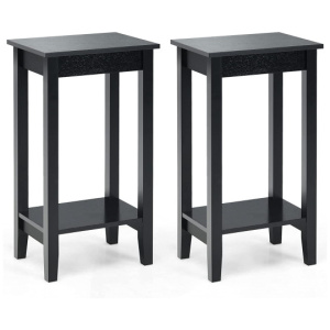 Set of 2 Versatile 2-Tier End Table with Storage Shelf-Black