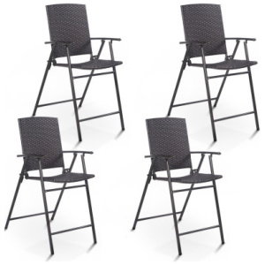 Set of 4 Folding Rattan Bar Chairs with Footrests and Armrests for Outdoors and Indoors