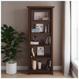 Simpli Home Amherst 5 Shelf Bookcase, Russet Brown