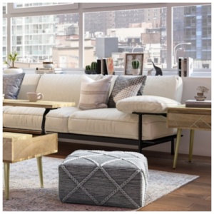 Simpli Home Cowan Square Ottoman, Gray/Natural