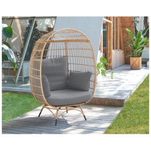 Spezia Outdoor Freestanding Egg Chair with Cushion, Tan/Gray