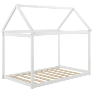 Stable Kids Platform Floor Bed with Roof ang Heavy-Duty Slats-White