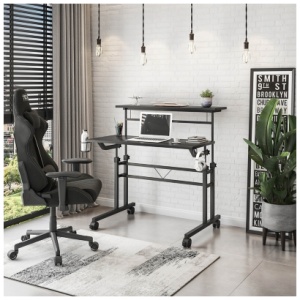 Techni Mobili Rolling Writing Desk with Height Adjustable Desktop, Black