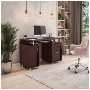 Techni Mobili Workstation Computer Desk with Storage, Chocolate