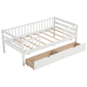 Twin Daybed with Fence and 2 Drawers Kids Bed for Boys & Girls-White