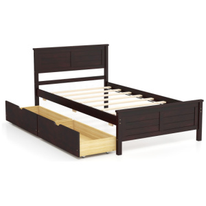 Twin Size Bed Frame with Storage Drawers-Espresso