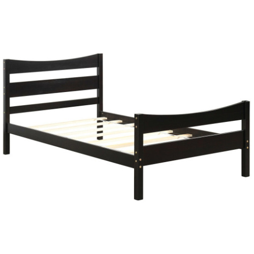 Twin Size Rustic Style Platform Bed Frame with Headboard and Footboard-Dark Brown