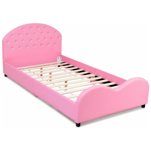 Twin Size Upholstered Platform Toddler Bed with Wood Slat Support