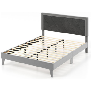 Twin/Full/Queen Platform Bed with High Headboard and Wooden Slats-Queen Size